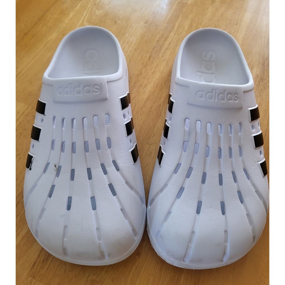Adidas Adilette Clog Unisex, White w/ Black Size 9